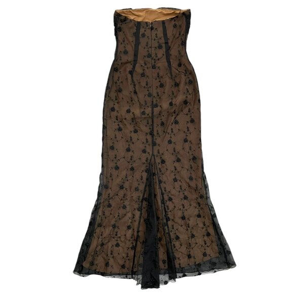 Lucy Agnes Silk Embroidered Sheer Strapless Gown Black M Vampire Witchy Romantic - Picture 2 of 11